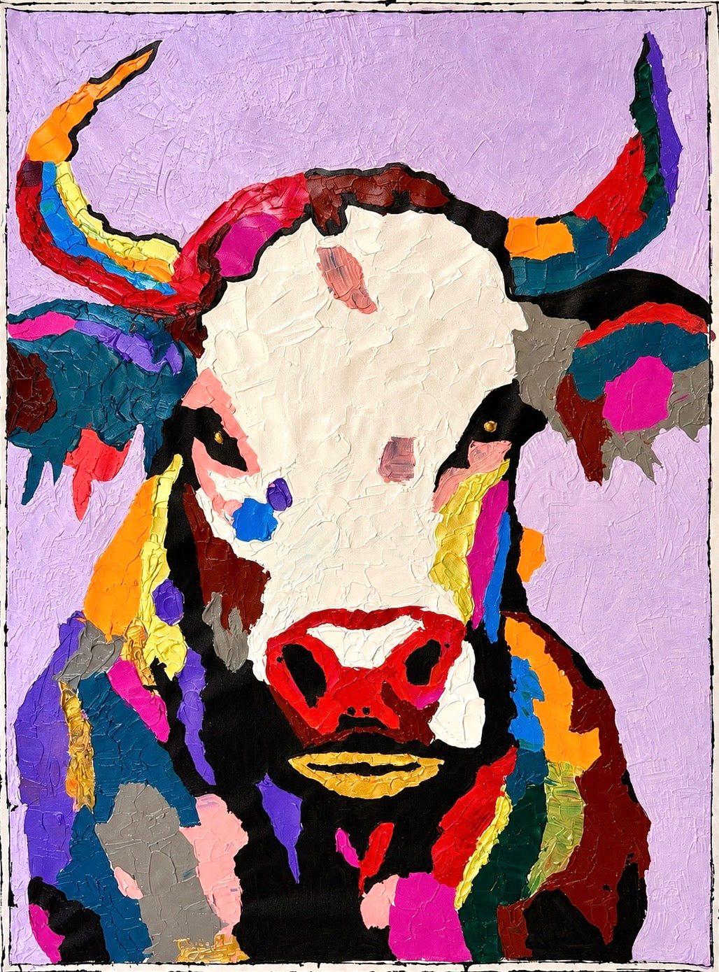 Abstract Expressionist Bull Painting | 26x36” Textured Acrylic on Canvas | Hand-Painted Contemporary Animal Art  Description: