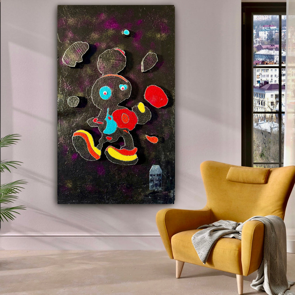 Textured Pop Art Character Painting on Canvas | Mixed Media Abstract Wall Art | Handmade Original Artwork (19x31 inch)