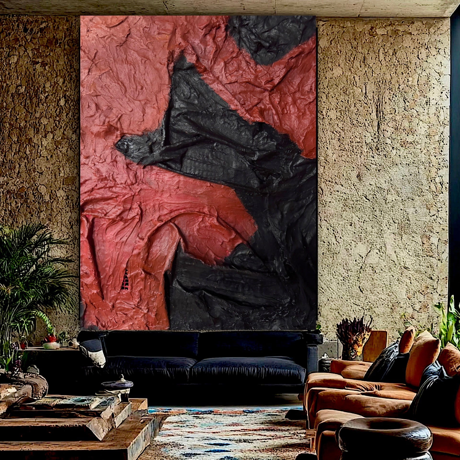 Large Abstract Mixed Media Wall Art, Textured Acrylic Painting on Wire Mesh, Contemporary Statement Artwork, Framed Original Art(36x48 inch)