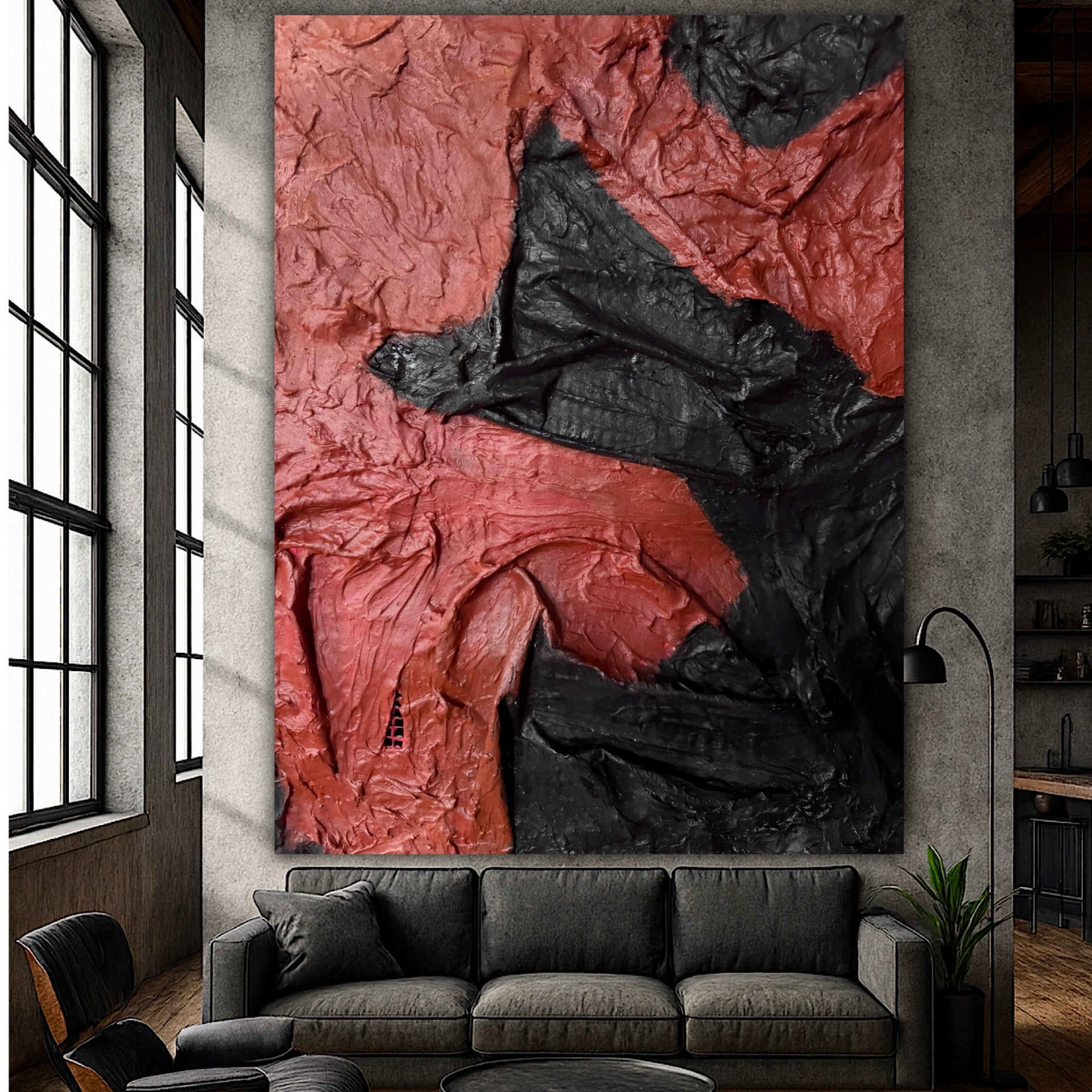 Large Abstract Mixed Media Wall Art, Textured Acrylic Painting on Wire Mesh, Contemporary Statement Artwork, Framed Original Art(36x48 inch)