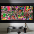 Large Abstract Wall Art on Wood Panel, Framed Acrylic Painting, Modern Contemporary Statement Piece, 50x20 inch Original Artwork