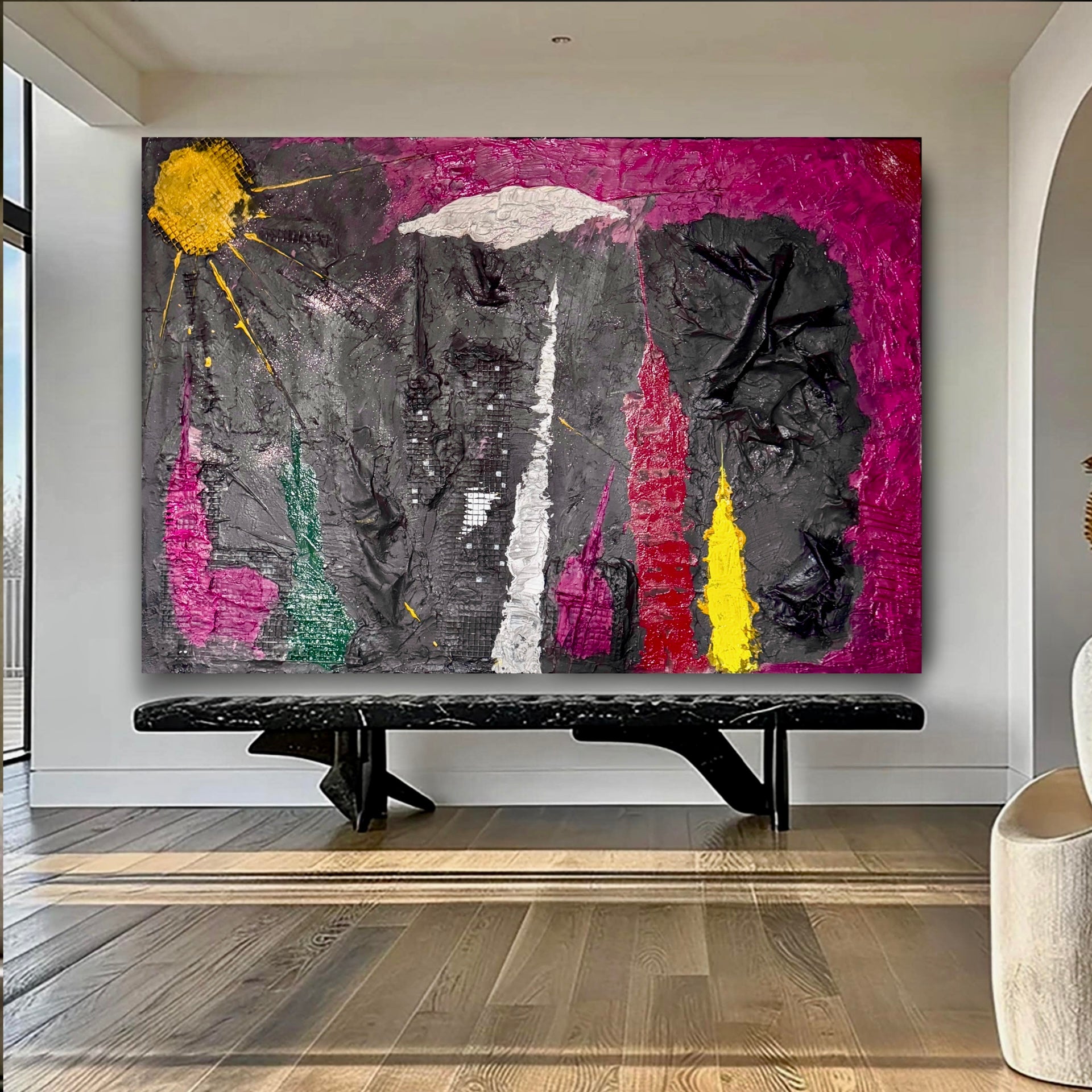 New York Rising - Abstract Manhattan Silhouette (36x34 inch)