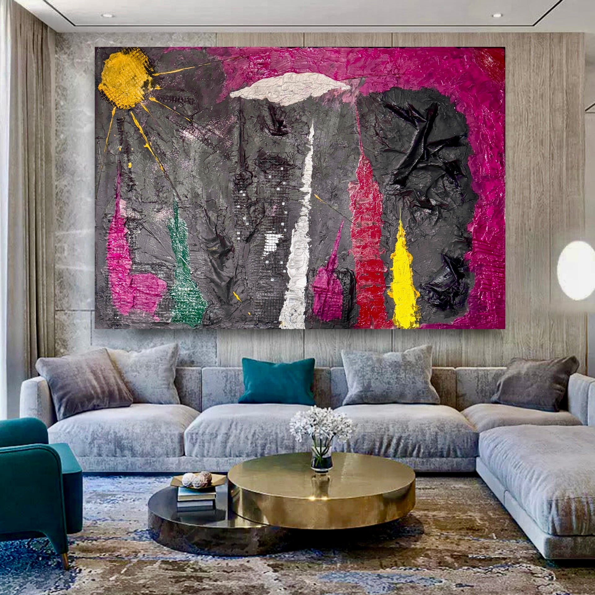 New York Rising - Abstract Manhattan Silhouette (36x34 inch)