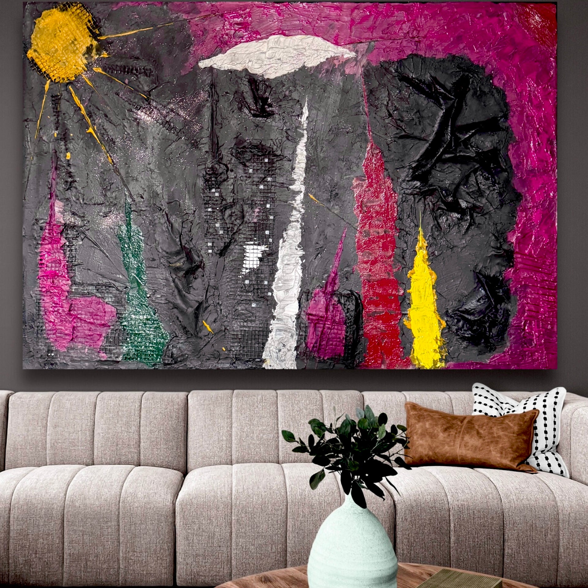 New York Rising - Abstract Manhattan Silhouette (36x34 inch)