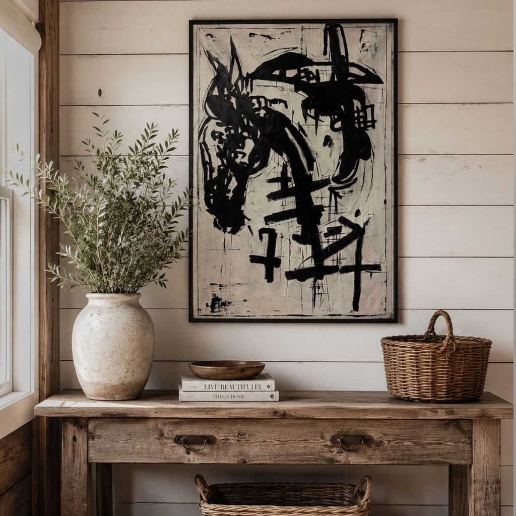 Original Black & White Abstract Expressionist Painting | 24x36 Acrylic on Canvas | Hand-Painted Palette Knife & Brush Artwork