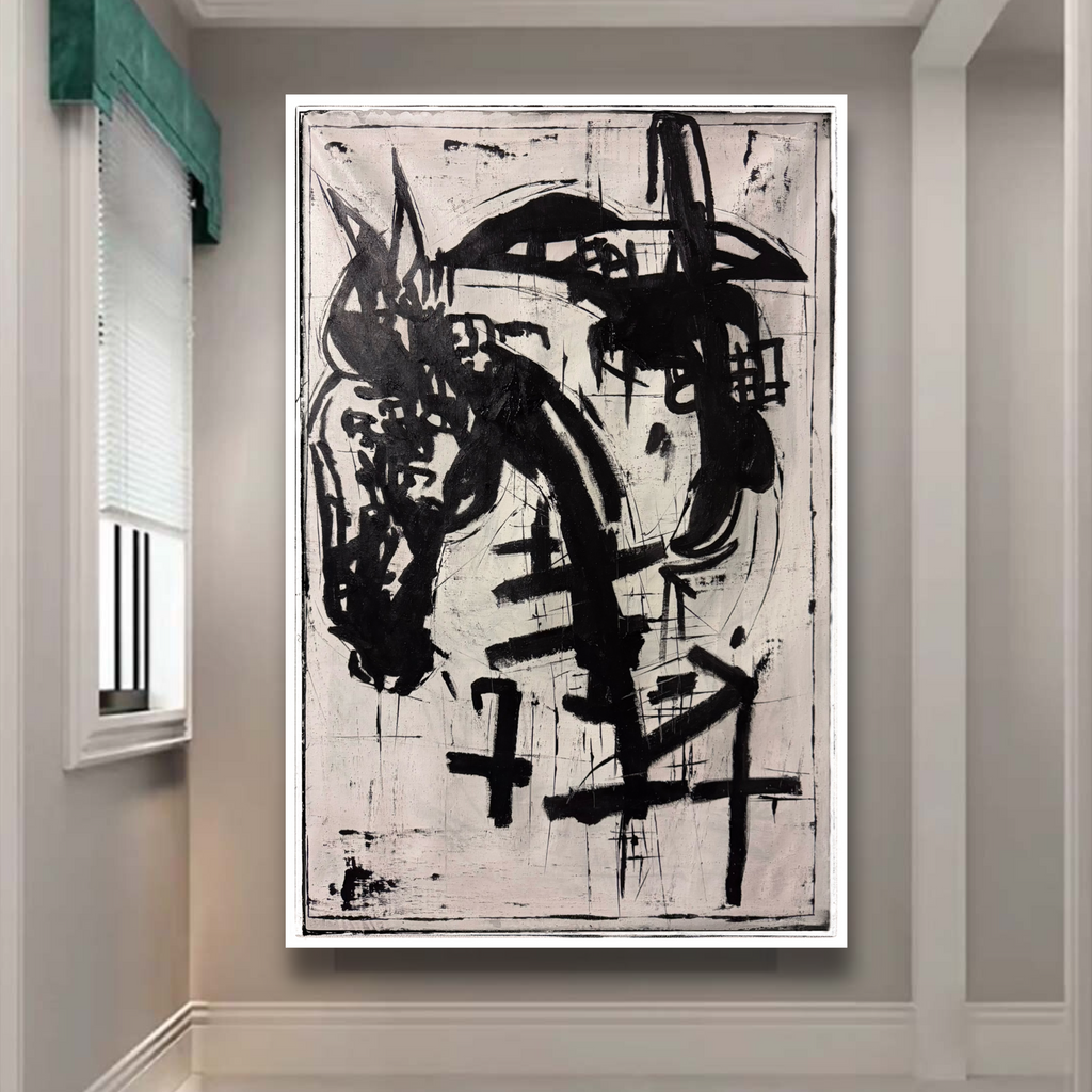 Original Black & White Abstract Expressionist Painting | 24x36 Acrylic on Canvas | Hand-Painted Palette Knife & Brush Artwork