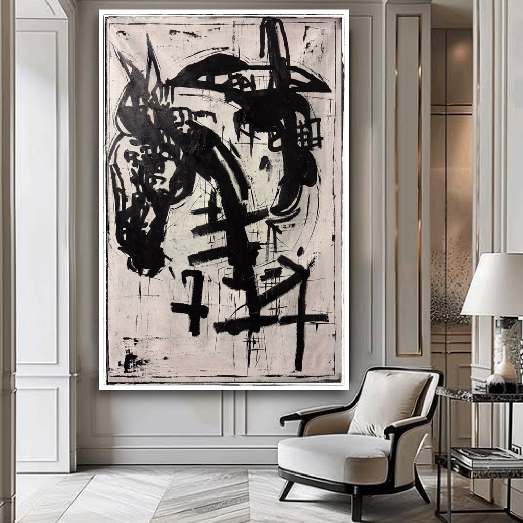 Original Black & White Abstract Expressionist Painting | 24x36 Acrylic on Canvas | Hand-Painted Palette Knife & Brush Artwork