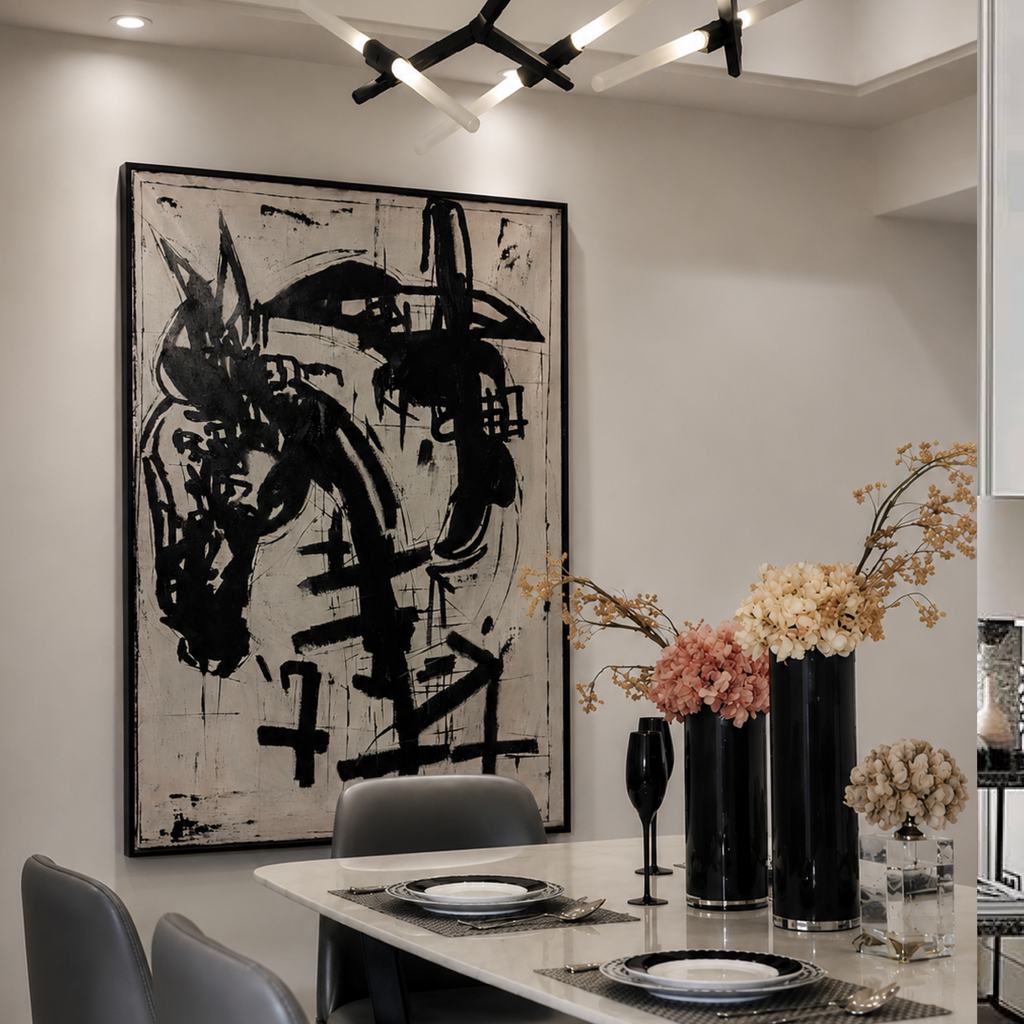 Original Black & White Abstract Expressionist Painting | 24x36 Acrylic on Canvas | Hand-Painted Palette Knife & Brush Artwork