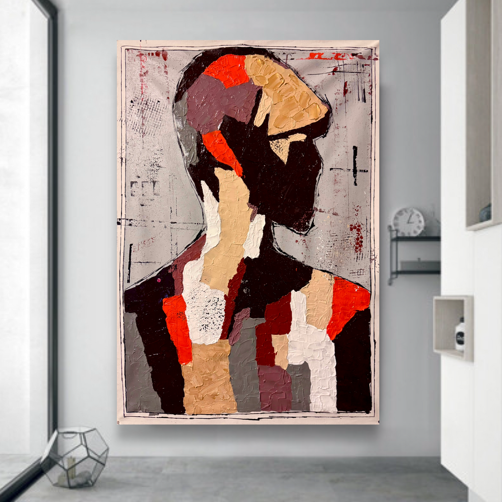 Abstract Expressionist Portrait | Hand-Painted Acrylic on Canvas | Palette Knife & Brush | 24x36 Inch | Textured Artwork
