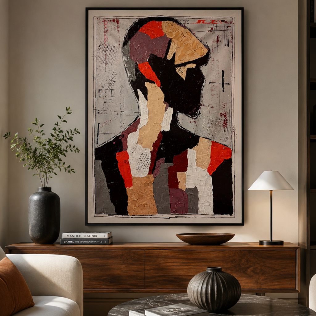 Abstract Expressionist Portrait | Hand-Painted Acrylic on Canvas | Palette Knife & Brush | 24x36 Inch | Textured Artwork