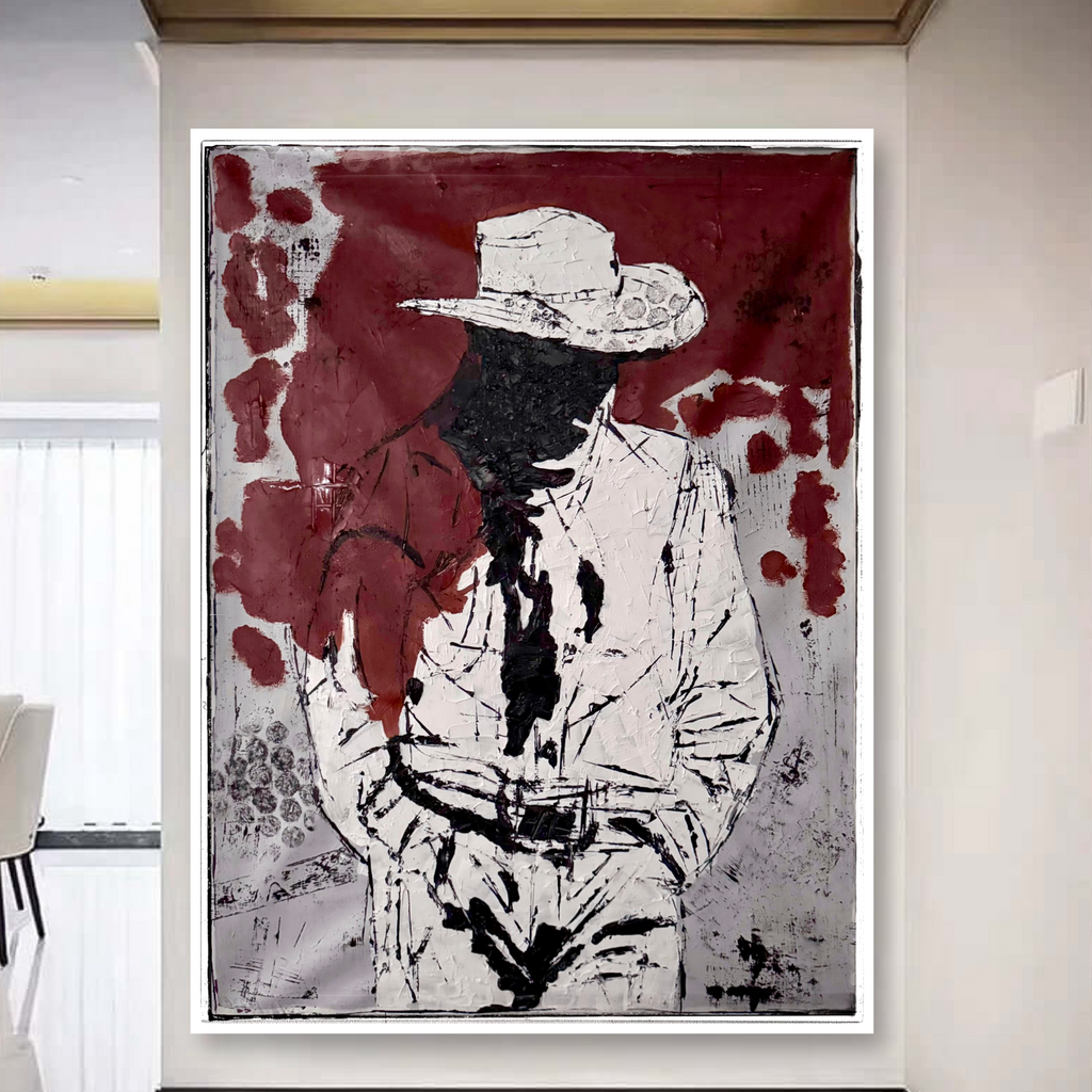 Abstract Expressionist American Cowboy Painting | Hand-Painted Acrylic on Canvas | 26x36 Inches | One-of-a-Kind Artwork