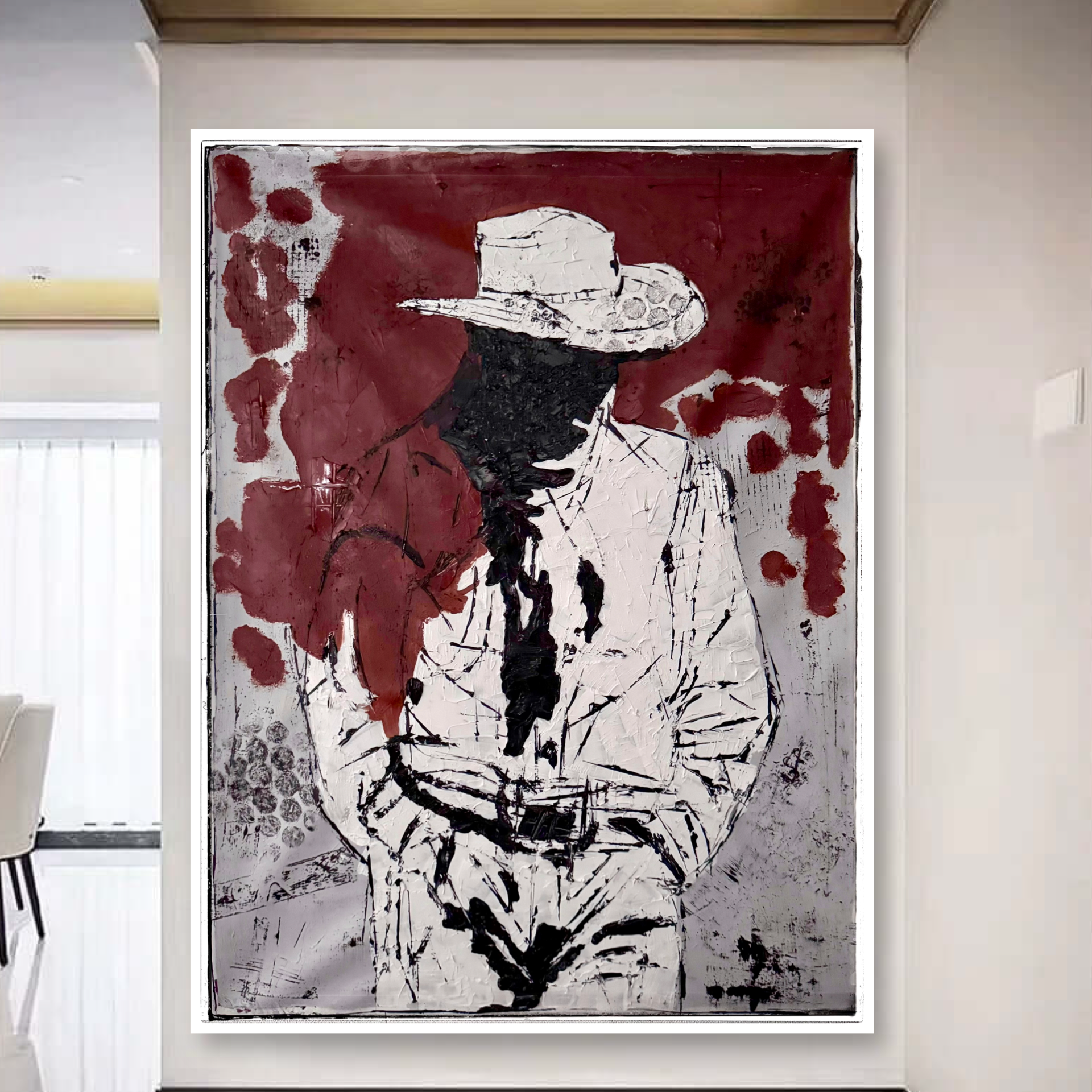 Abstract Expressionist American Cowboy Painting | Hand-Painted Acrylic on Canvas | 26x36 Inches | One-of-a-Kind Artwork