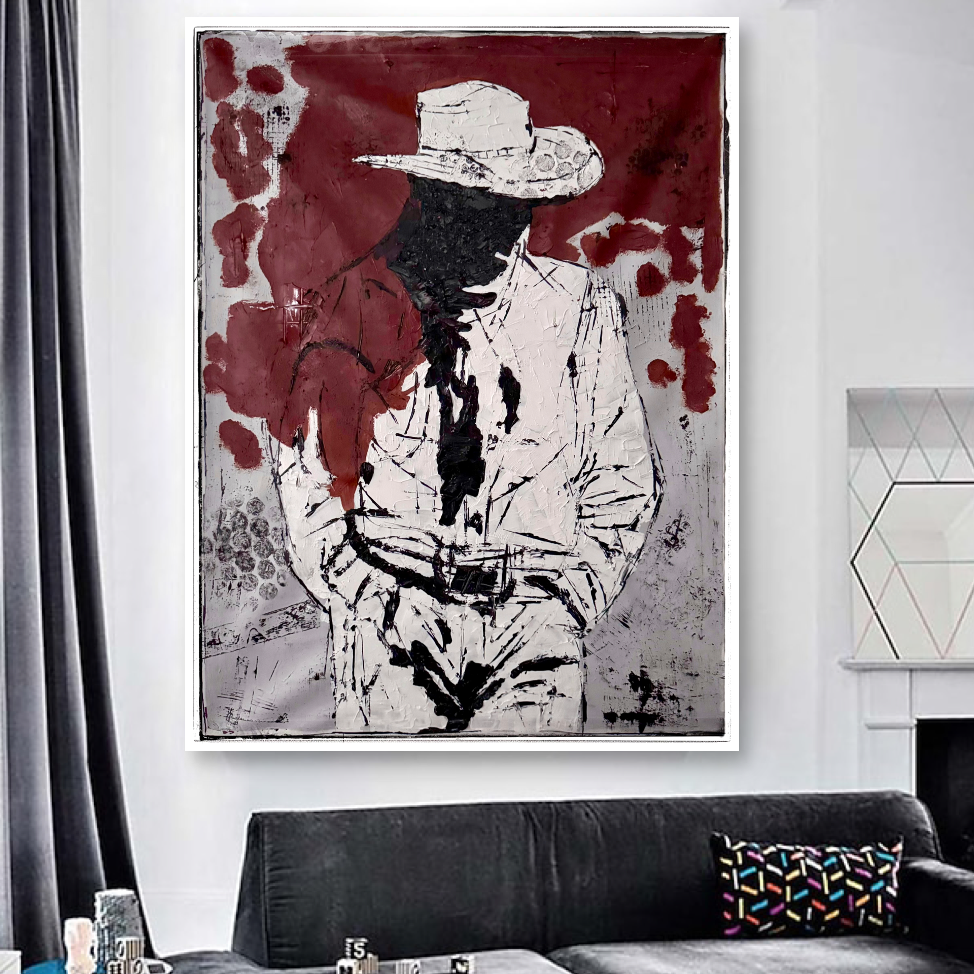 Abstract Expressionist American Cowboy Painting | Hand-Painted Acrylic on Canvas | 26x36 Inches | One-of-a-Kind Artwork