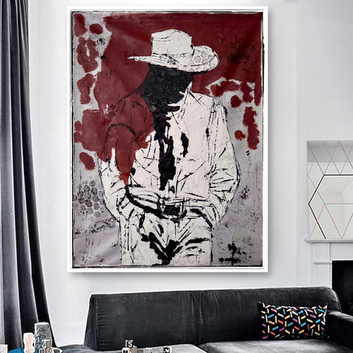 Abstract Expressionist American Cowboy Painting | Hand-Painted Acrylic on Canvas | 26x36 Inches | One-of-a-Kind Artwork