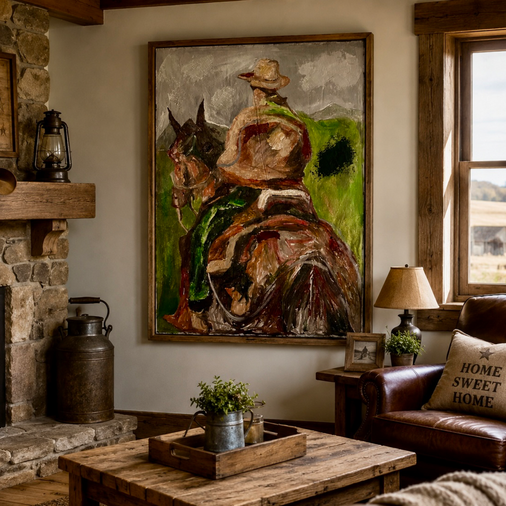 Abstract Expressionist Cowboy Painting | 26x36” Hand-Painted Acrylic on Canvas | Palette Knife & Brush | One of a Kind