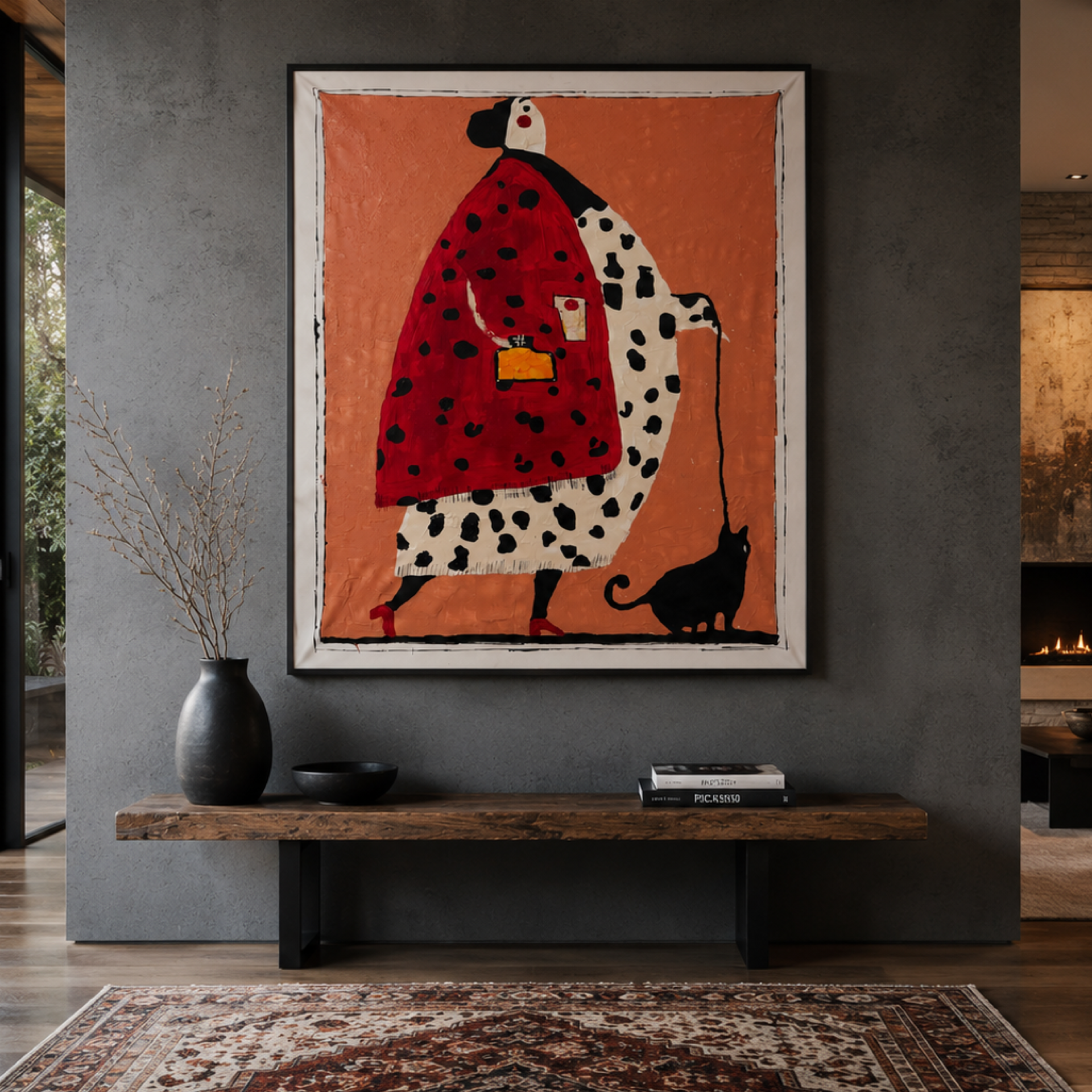 Abstract Expressionist Woman with Black Cat | Textured Acrylic Painting on Canvas | Hand-Painted 26x36 Inch Artwork