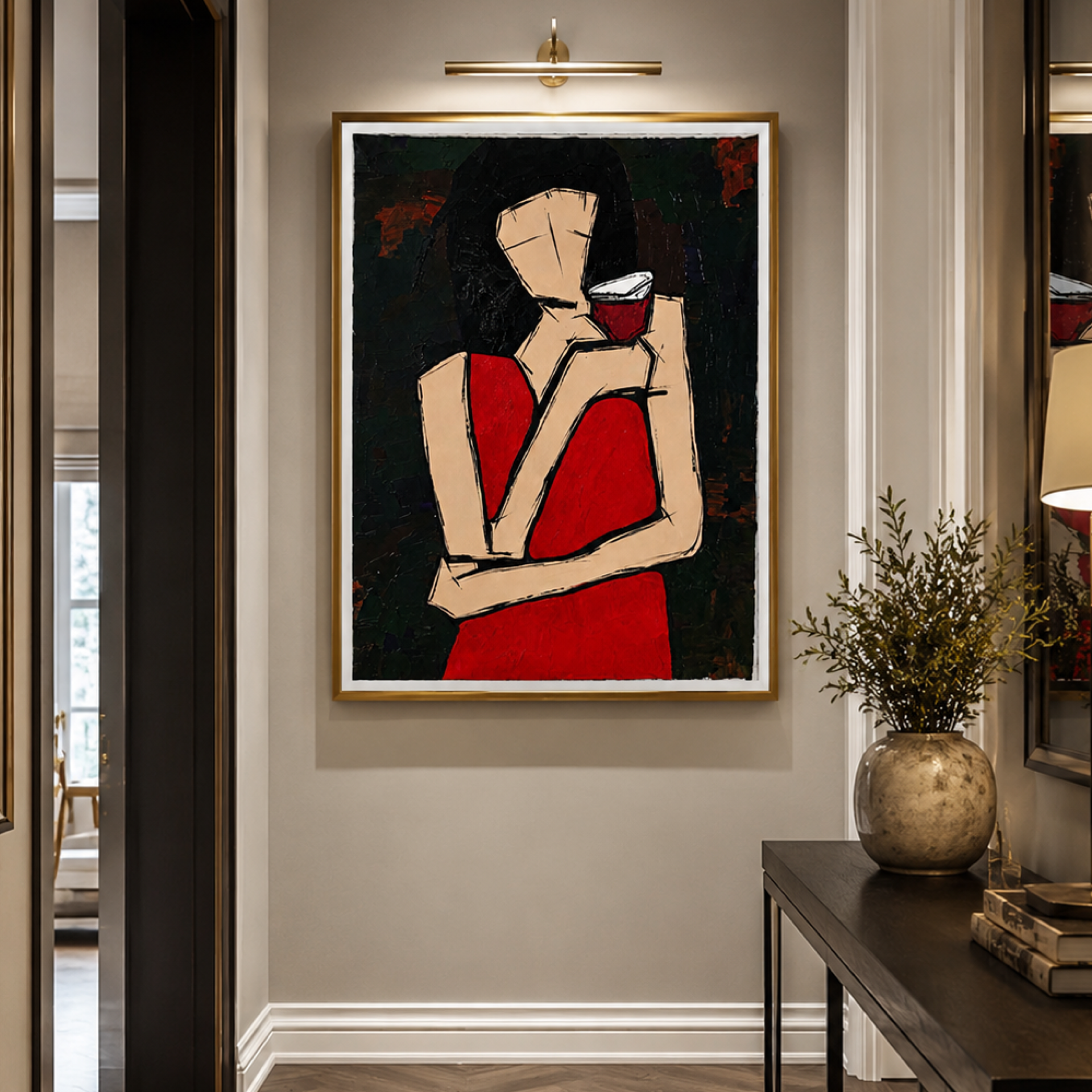 Silent Reflections in Crimson – Original 26x36” Textured Abstract Expressionist Acrylic Painting with Palette Knife & Brush