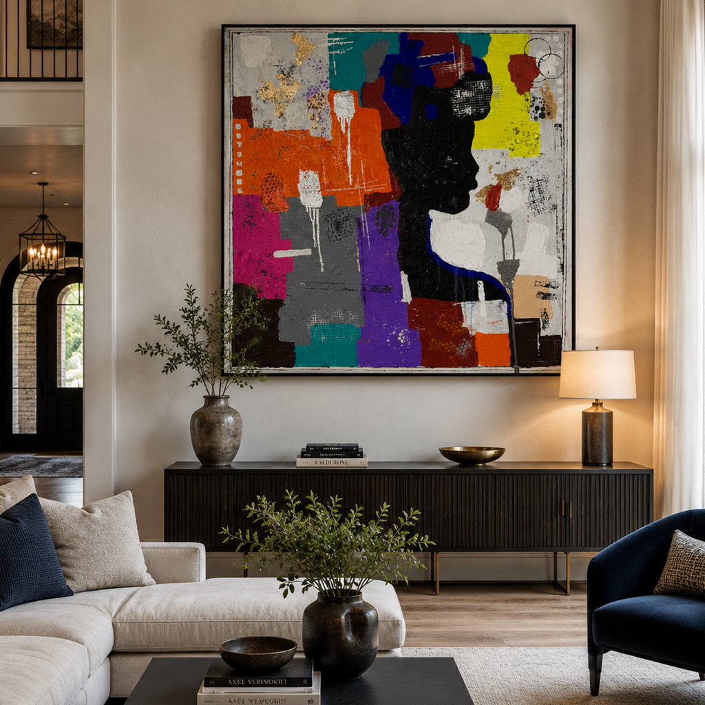 Abstract Expressionist Geometric Portrait | Original 36x36” Acrylic Palette Knife Painting on Canvas | One-of-a-Kind Artwork
