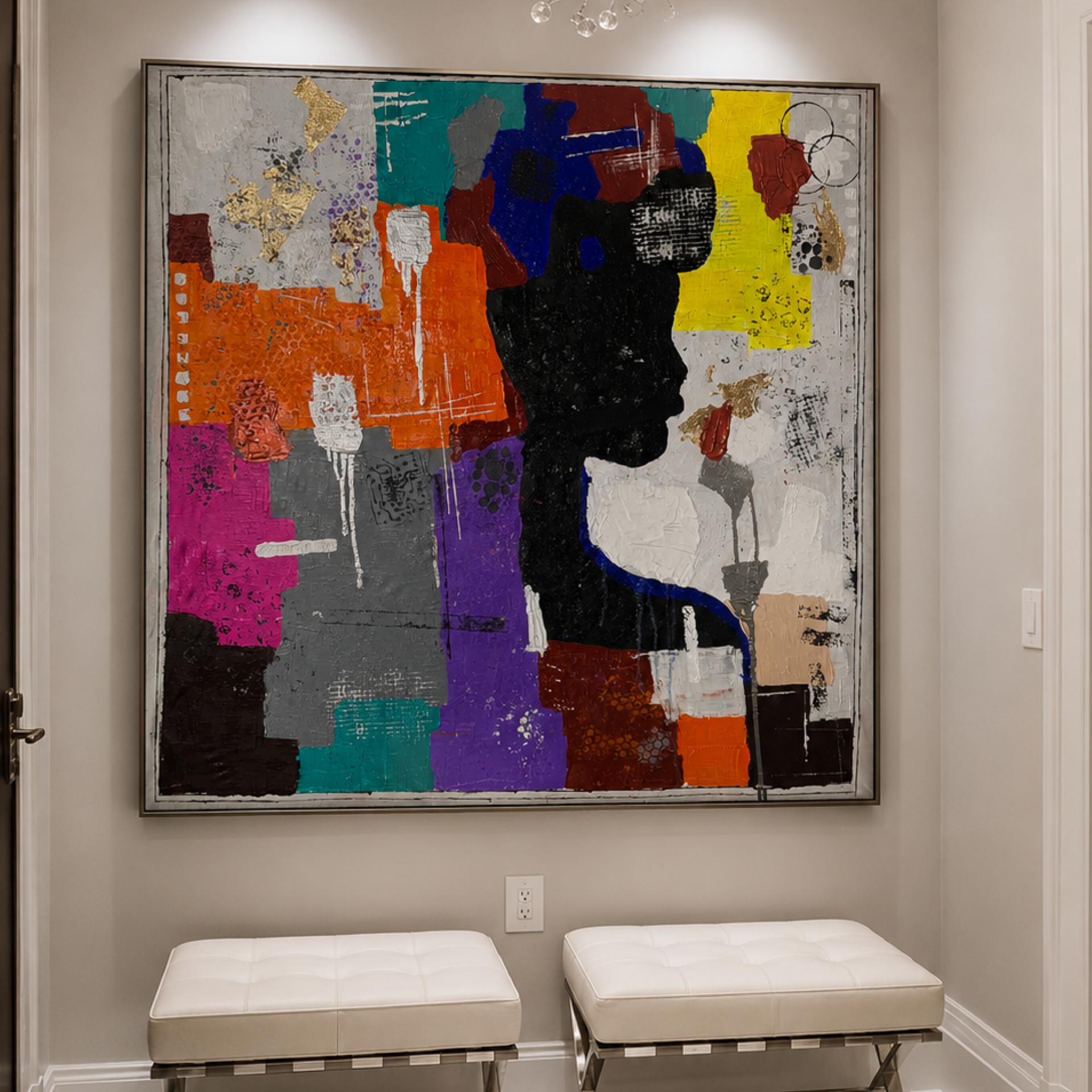 Abstract Expressionist Geometric Portrait | Original 36x36” Acrylic Palette Knife Painting on Canvas | One-of-a-Kind Artwork