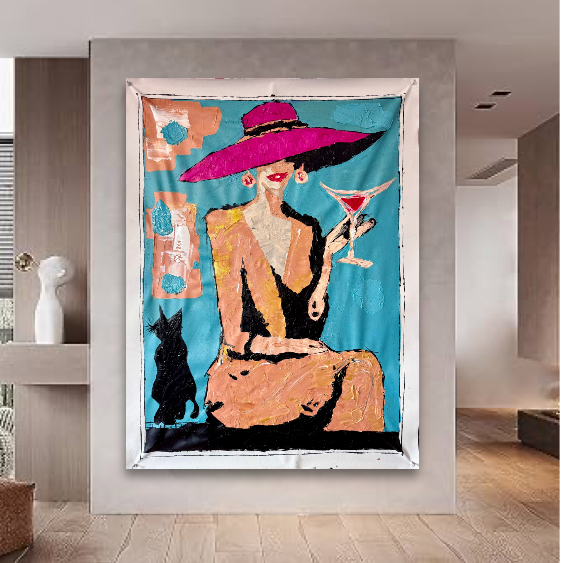 Original 26x36” Expressionist Abstract Woman Painting | Hand-Painted Acrylic on Canvas | Palette Knife Artwork with Bold Texture