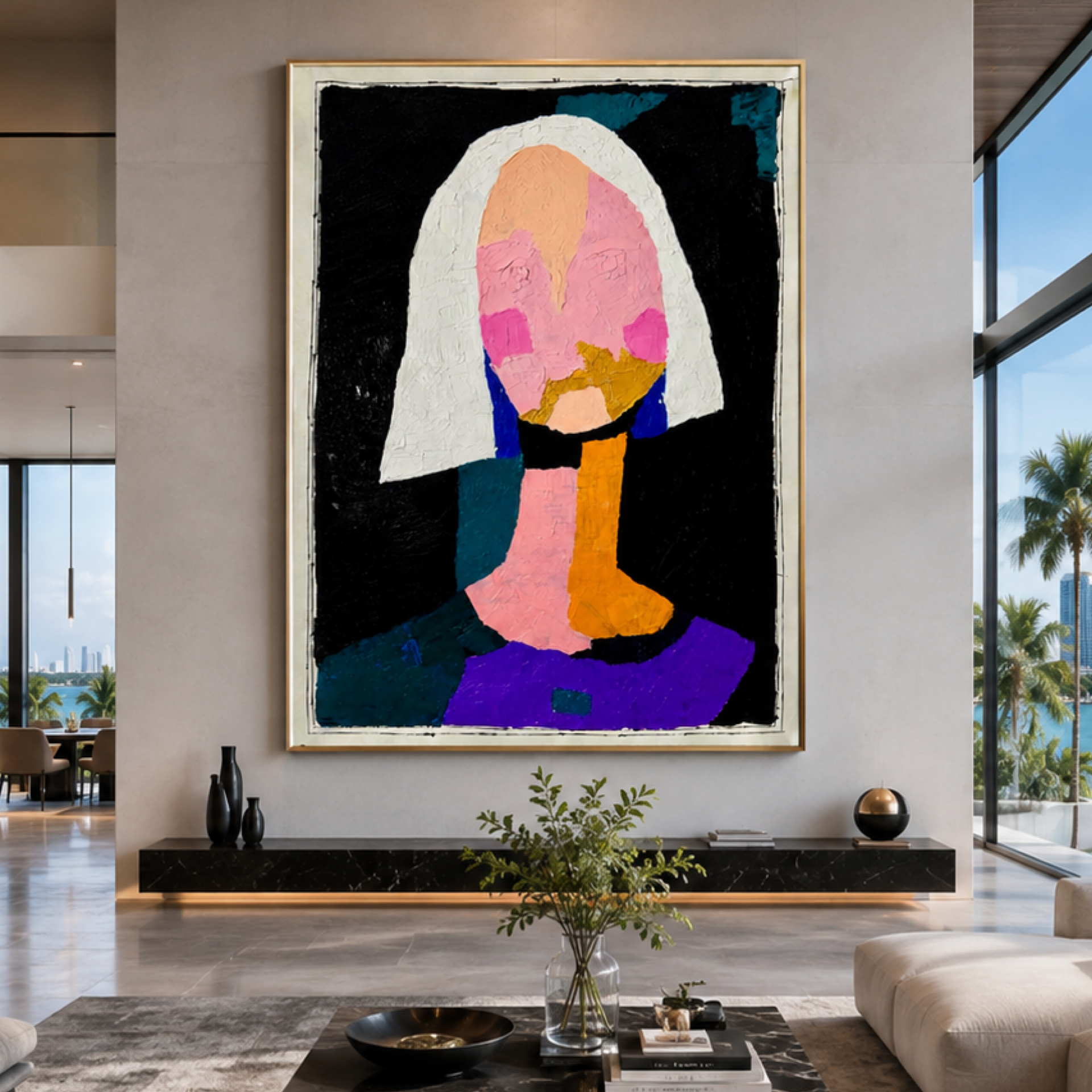 Abstract Woman Portrait 26x36, Hand Painted Acrylic on Canvas, Textured Palette Knife Art, Expressionist Modern Wall Decor