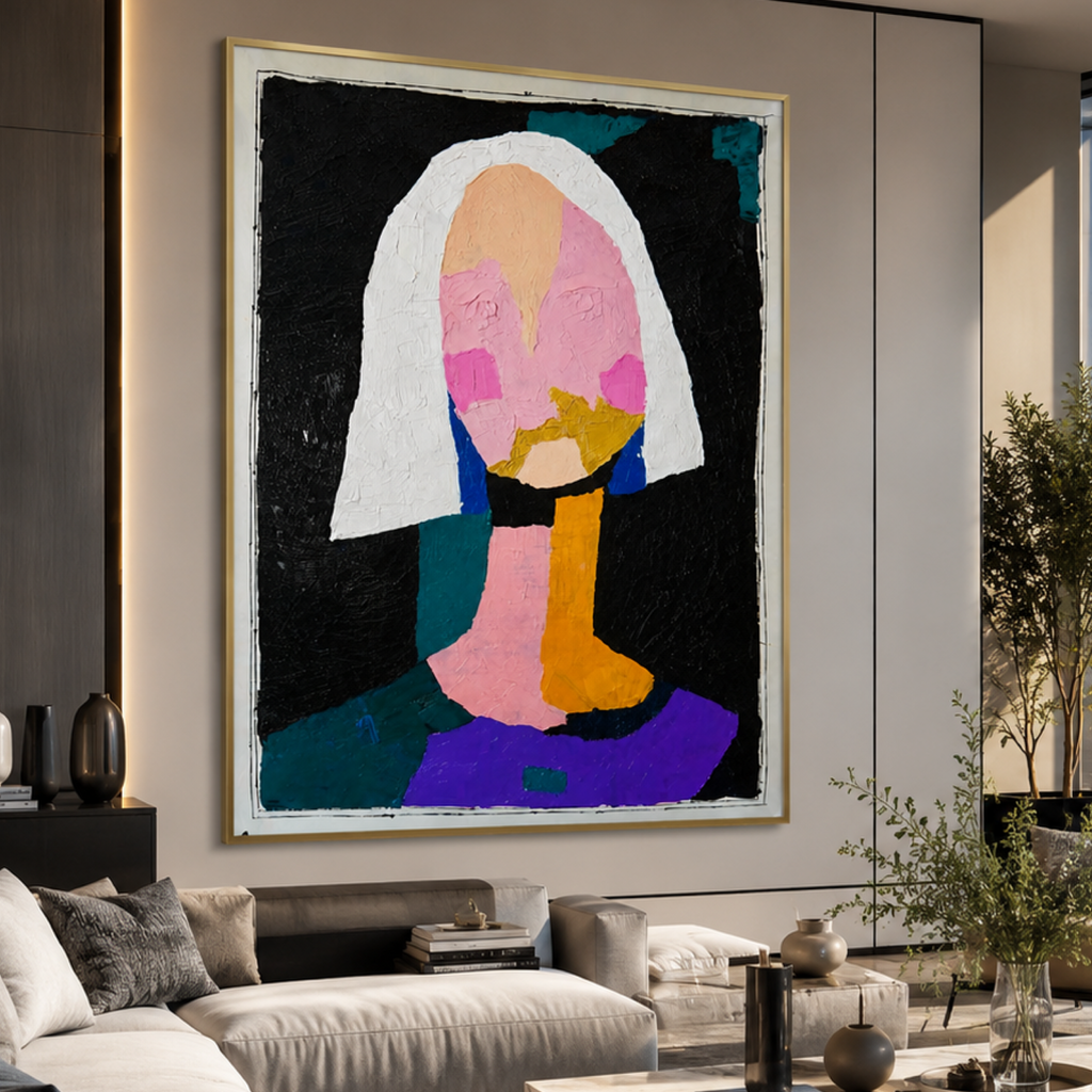 Abstract Woman Portrait 26x36, Hand Painted Acrylic on Canvas, Textured Palette Knife Art, Expressionist Modern Wall Decor