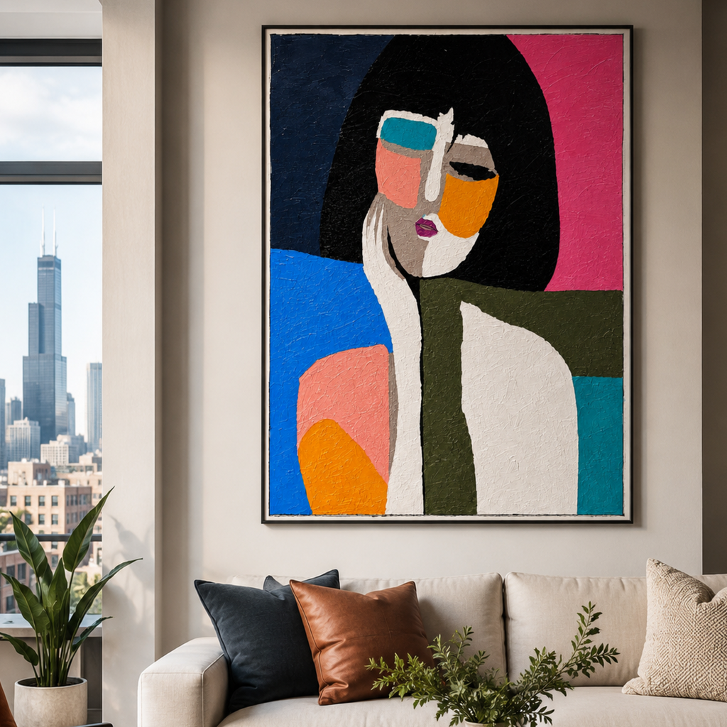 Original Neo-Expressionist Abstract Woman Portrait | Hand-Painted Acrylic Palette Knife Textured Canvas Art | 26x36 Inches