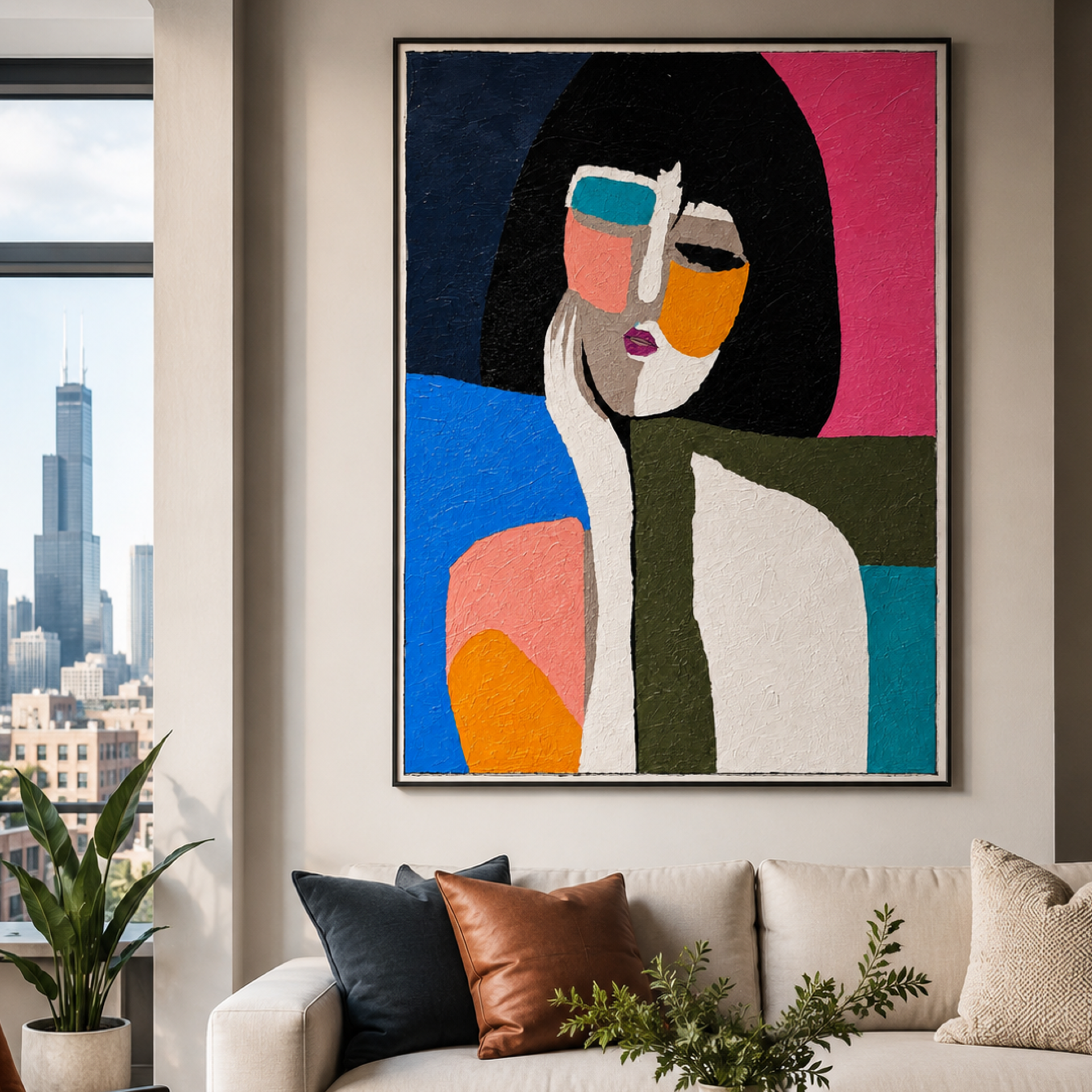 Original Neo-Expressionist Abstract Woman Portrait | Hand-Painted Acrylic Palette Knife Textured Canvas Art | 26x36 Inches
