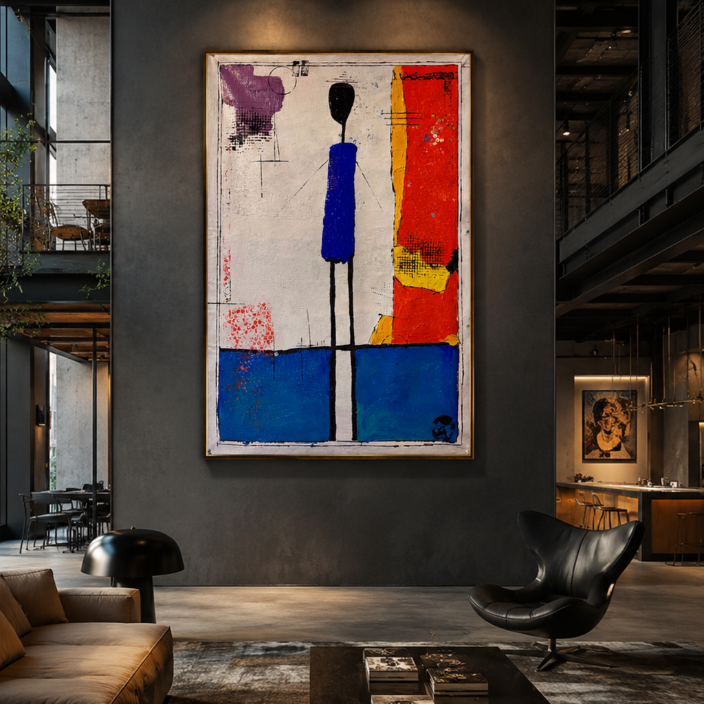 Silent Figure in Blue | Original Neo-Expressionist Abstract Acrylic Painting on Canvas | Textured Palette Knife Artwork