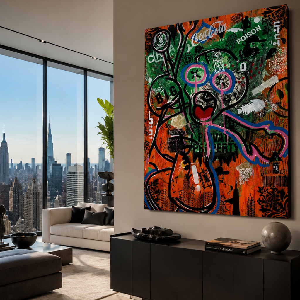 Urban Pulse – Large Neo-Pop Expressionist Abstract Painting | Original Acrylic on Canvas | 33x44 Inches | Palette Knife & Brush