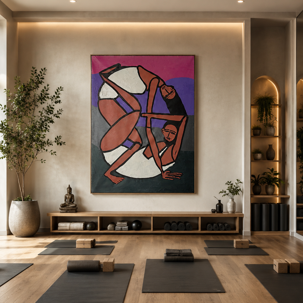 Original Abstract Expressionist Yoga Figures Painting | 26x36 Acrylic on Canvas | Handmade Palette Knife & Brush Artwork