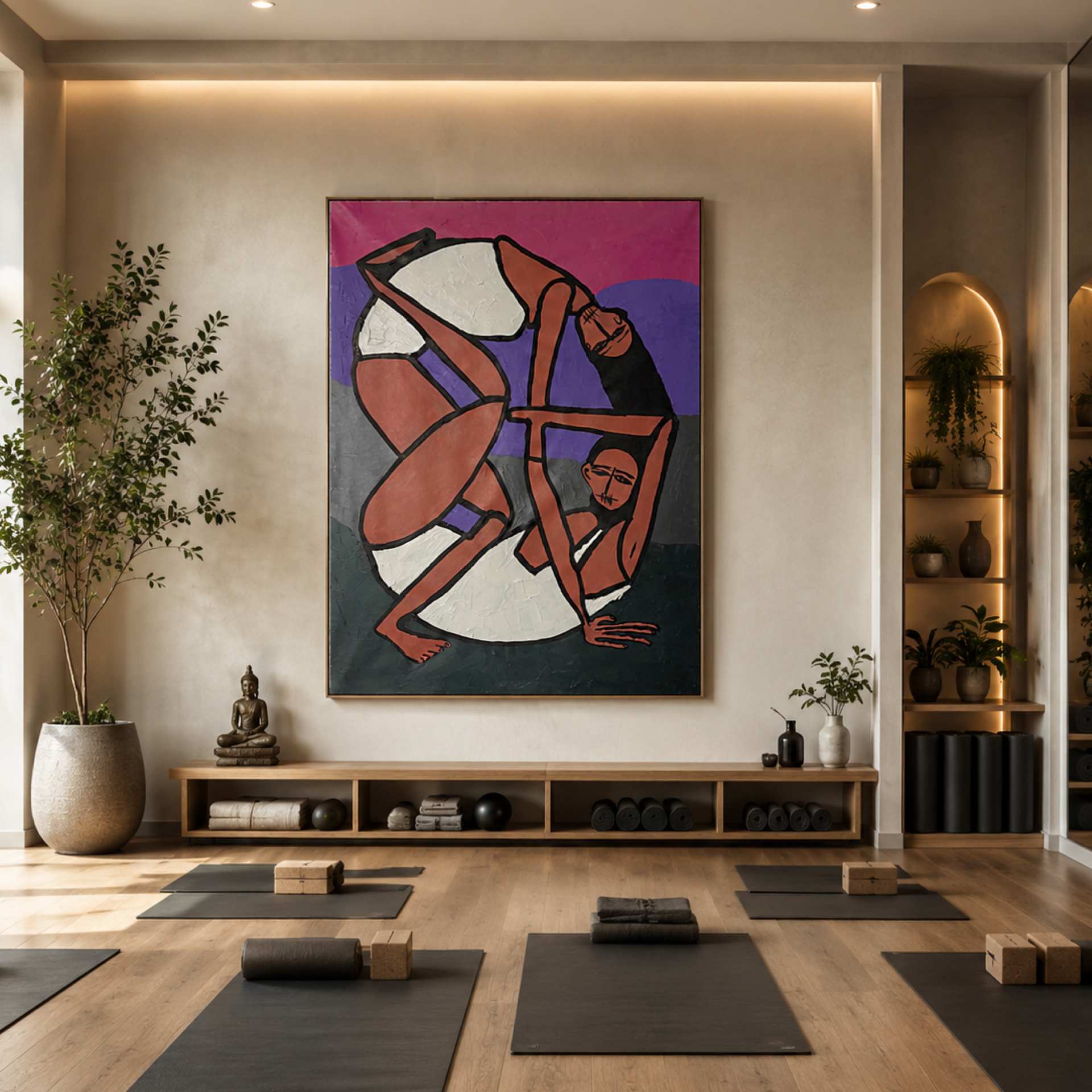 Original Abstract Expressionist Yoga Figures Painting | 26x36 Acrylic on Canvas | Handmade Palette Knife & Brush Artwork
