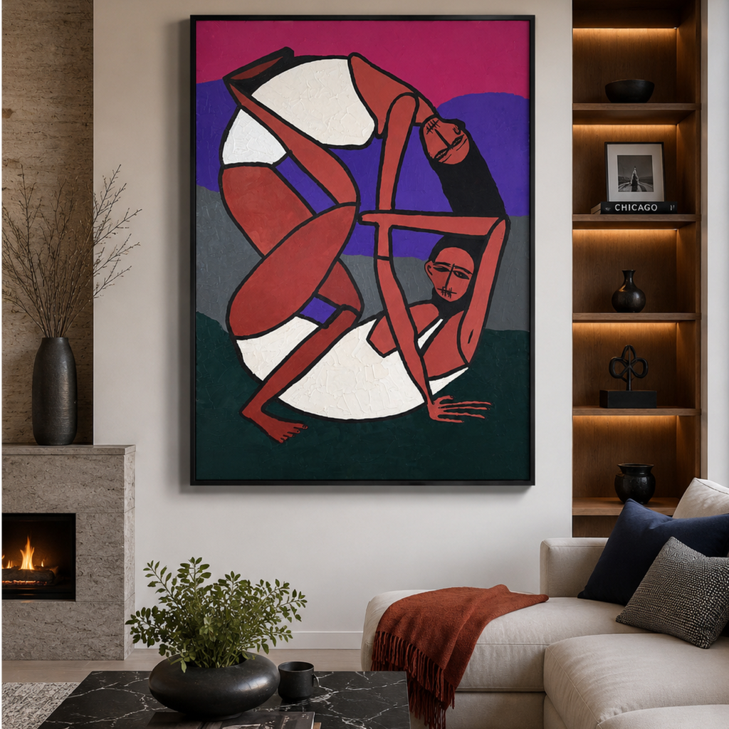 Original Abstract Expressionist Yoga Figures Painting | 26x36 Acrylic on Canvas | Handmade Palette Knife & Brush Artwork