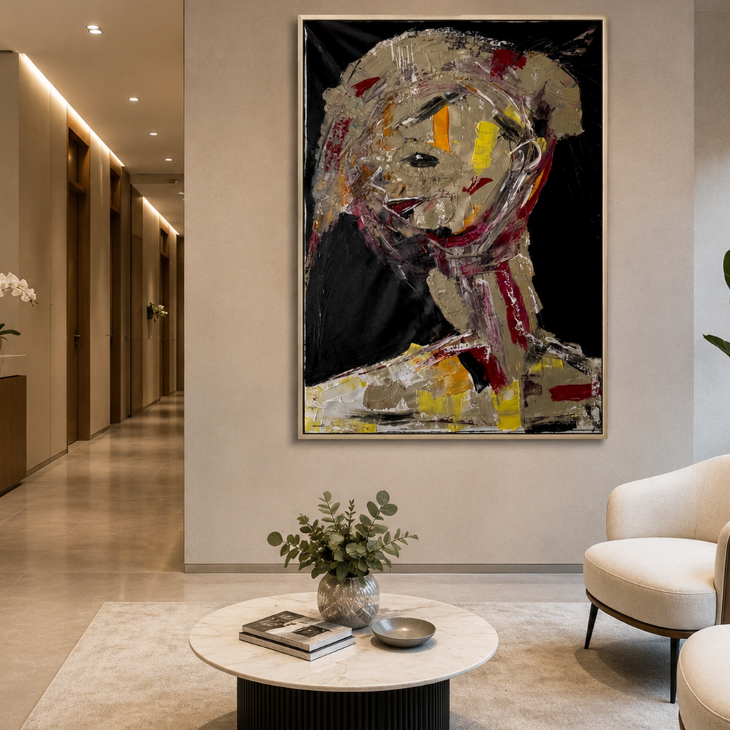 Neo-Expressionist Abstract Portrait | Handmade Acrylic Palette Knife Painting on Canvas | Textured Modern Wall Art