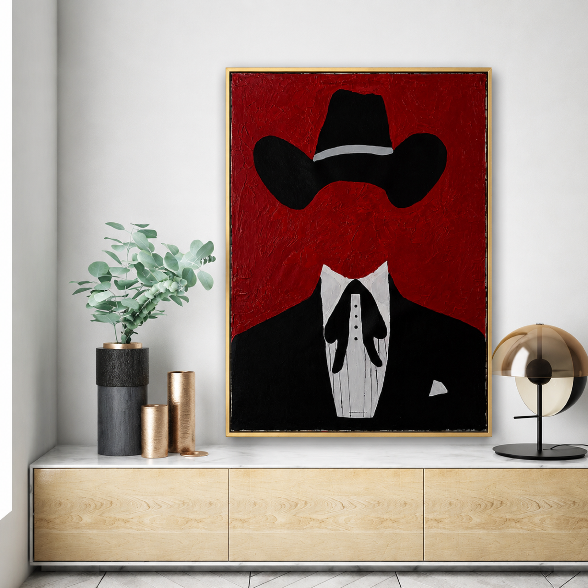Original Abstract Cowboy Portrait | 26x36 Acrylic on Canvas | Hand-Painted Expressionist Art | Palette Knife & Brush