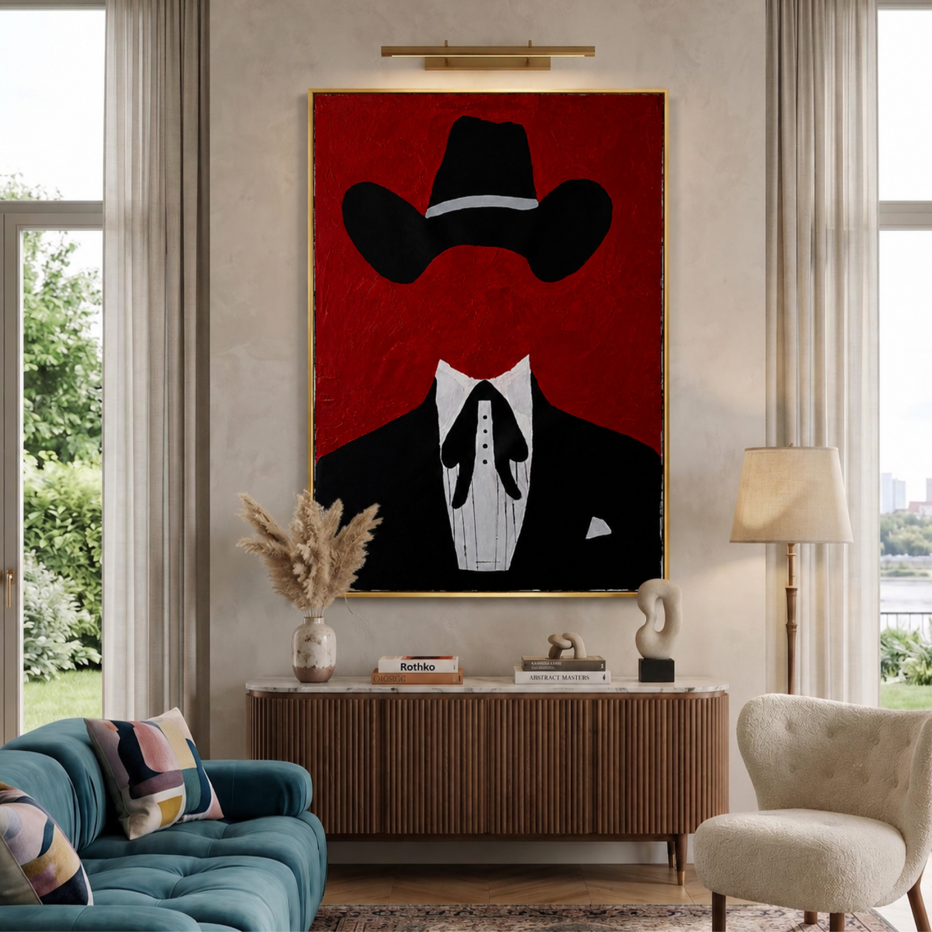 Original Abstract Cowboy Portrait | 26x36 Acrylic on Canvas | Hand-Painted Expressionist Art | Palette Knife & Brush