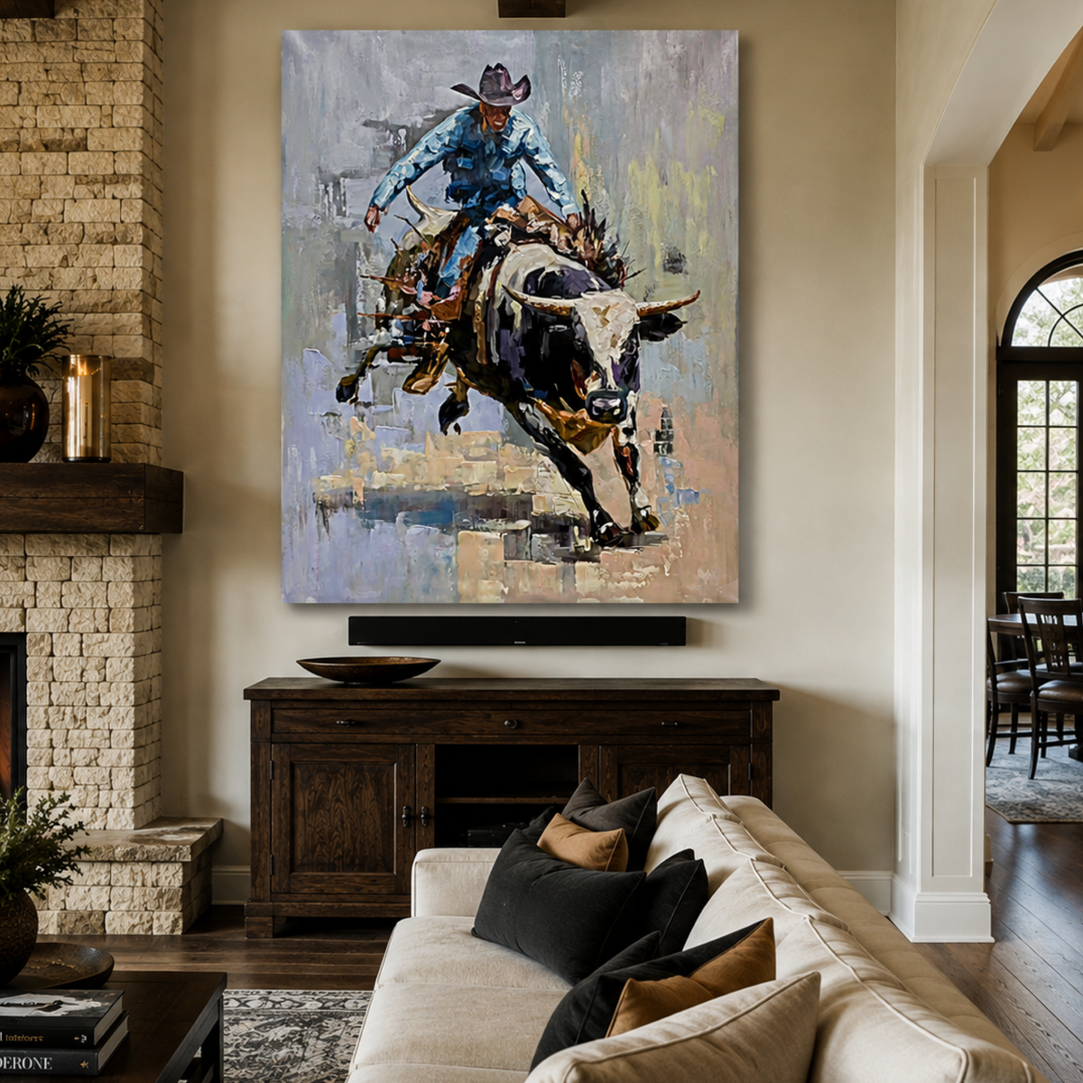 Original Bull Rider Cowboy Painting | 26x36 Acrylic on Canvas | Palette Knife & Brush | Western Rodeo Wall Art | Handmade