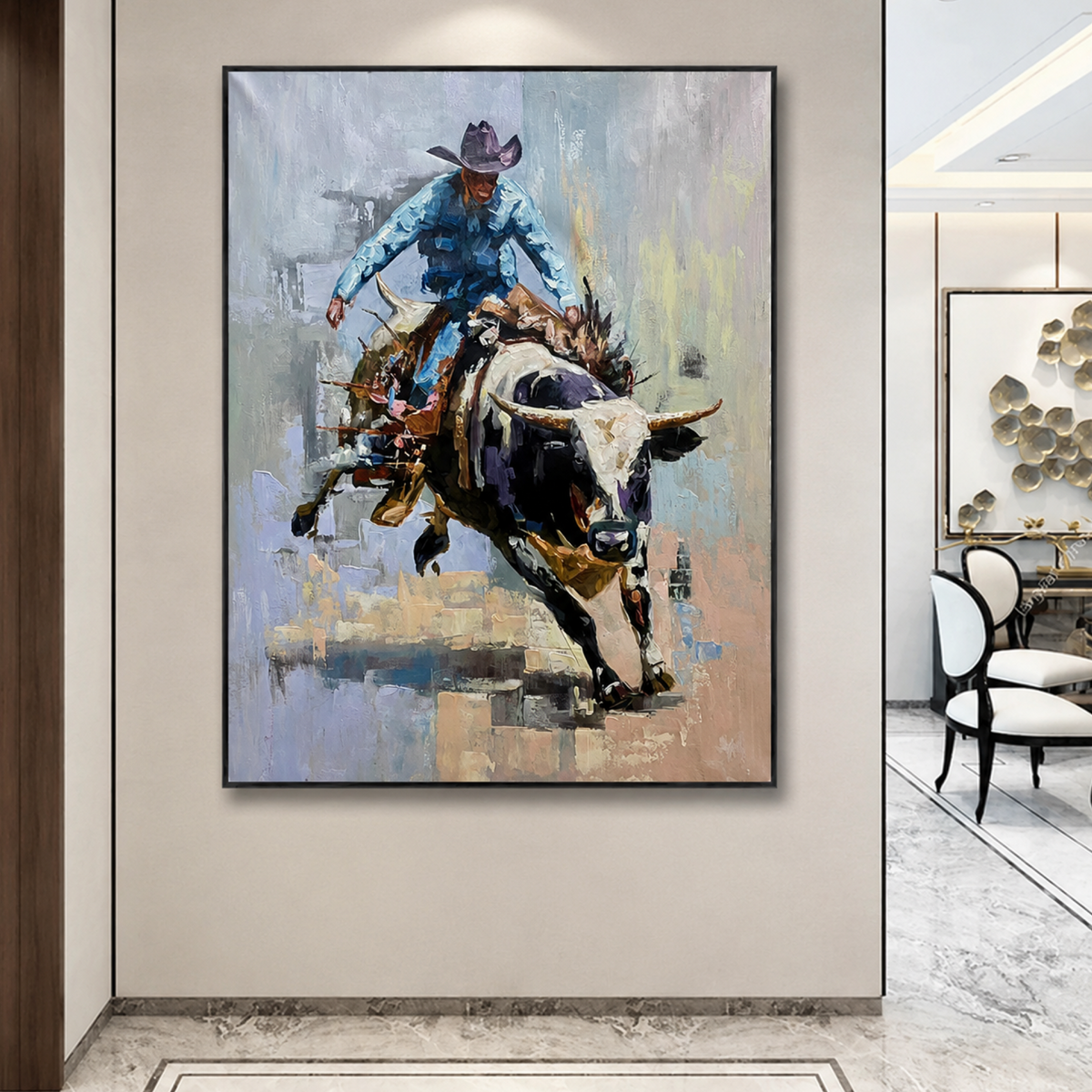 Original Bull Rider Cowboy Painting | 26x36 Acrylic on Canvas | Palette Knife & Brush | Western Rodeo Wall Art | Handmade
