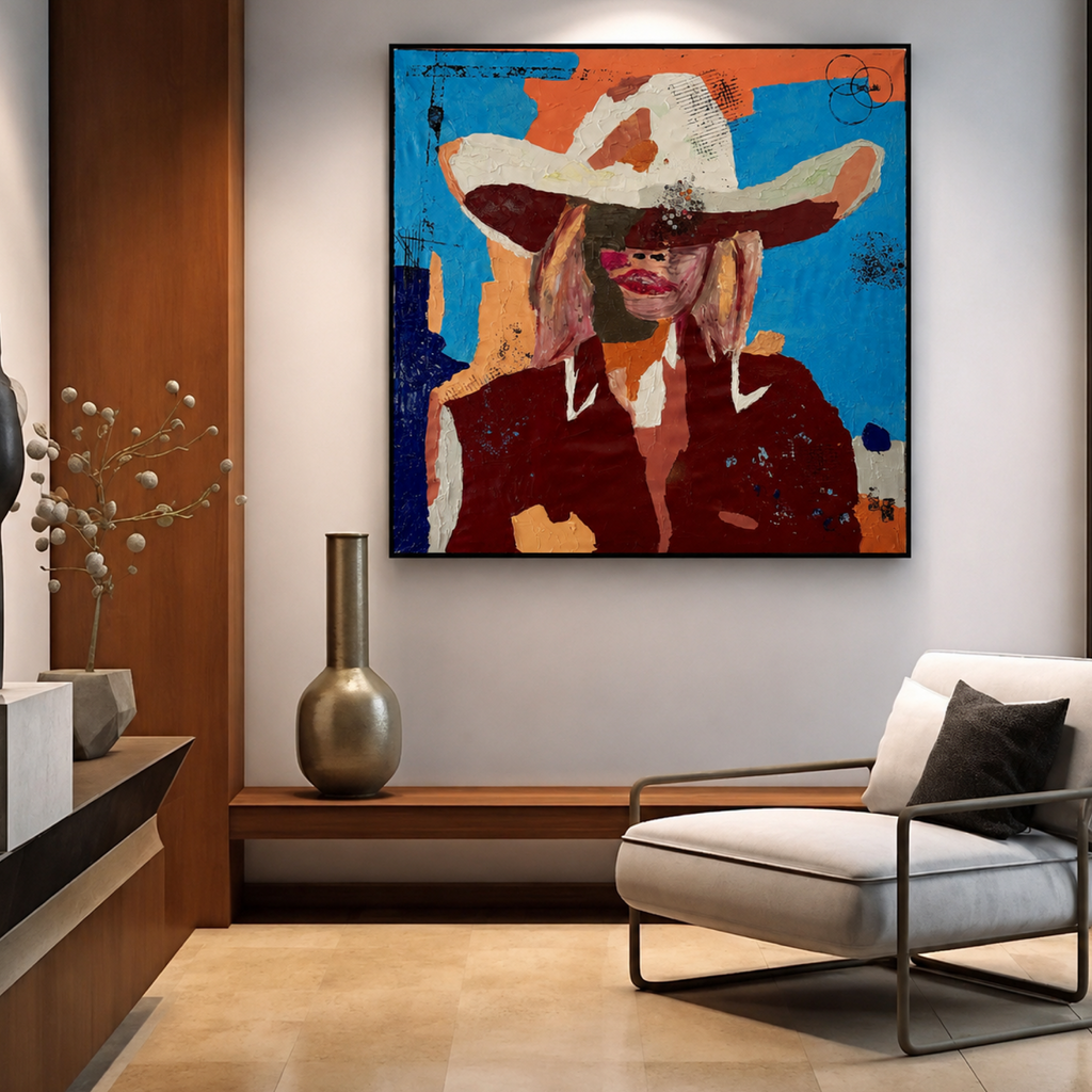 Original Abstract Cowgirl Painting | Hand-Painted Acrylic on Canvas | Textured Palette Knife & Brush | Expressionist Wall Art