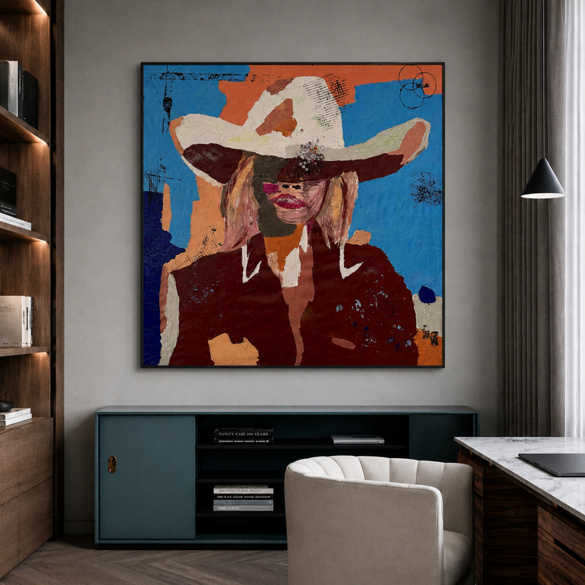 Original Abstract Cowgirl Painting | Hand-Painted Acrylic on Canvas | Textured Palette Knife & Brush | Expressionist Wall Art