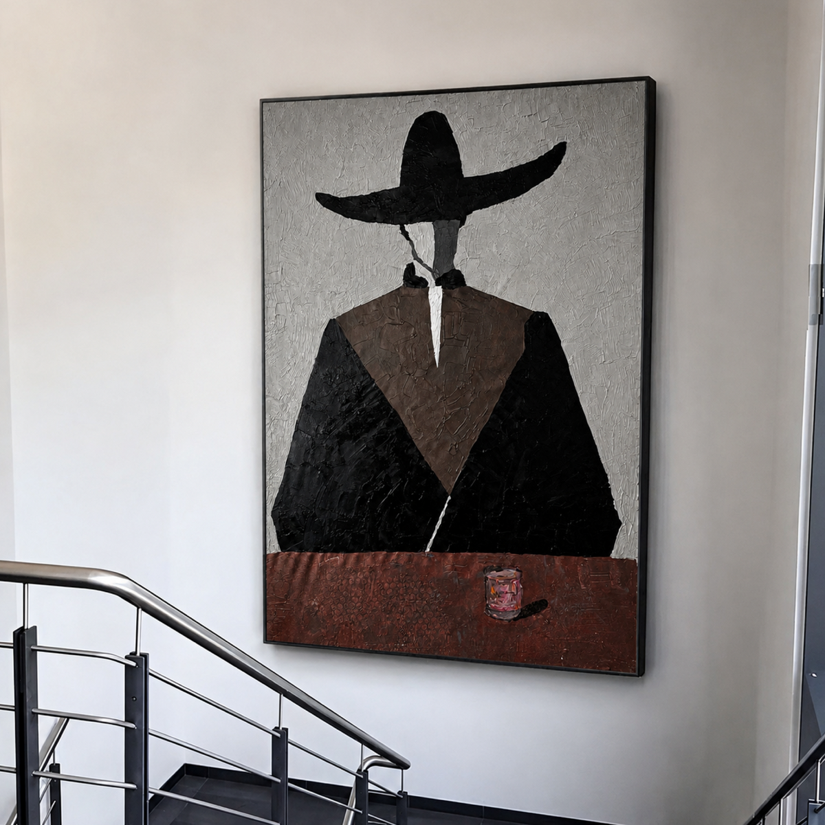 Faceless Cowboy Abstract Portrait – 26x36 Inch Original Textured Acrylic Palette Knife Painting on Canvas, Western Expressionist Art