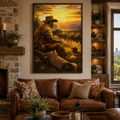 Abstract Expressionist Cowboy at Sunset Original Acrylic Painting on Canvas 26x36 Western Art Handmade Textured Wall Decor