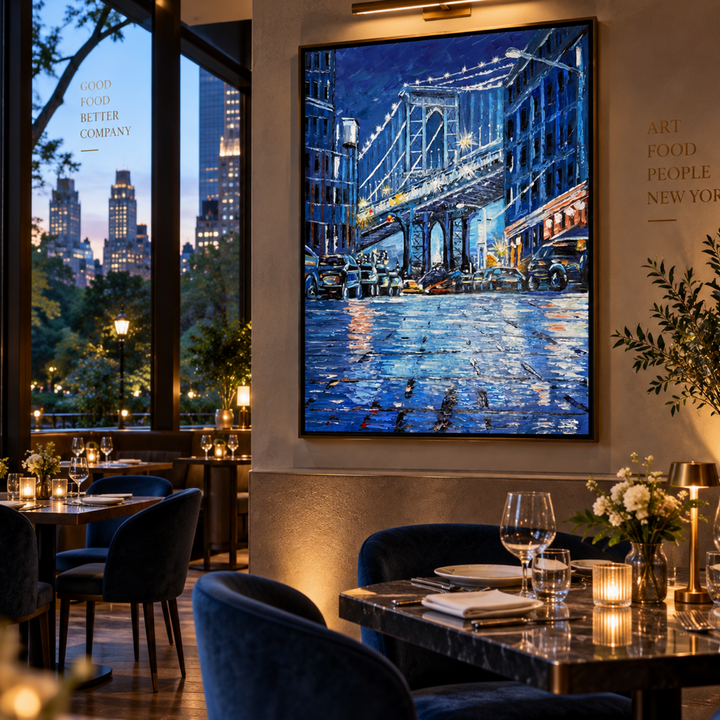 Brooklyn Bridge New York Original Acrylic Painting 26x36, Palette Knife & Brush, Textured NYC Cityscape Wall Art