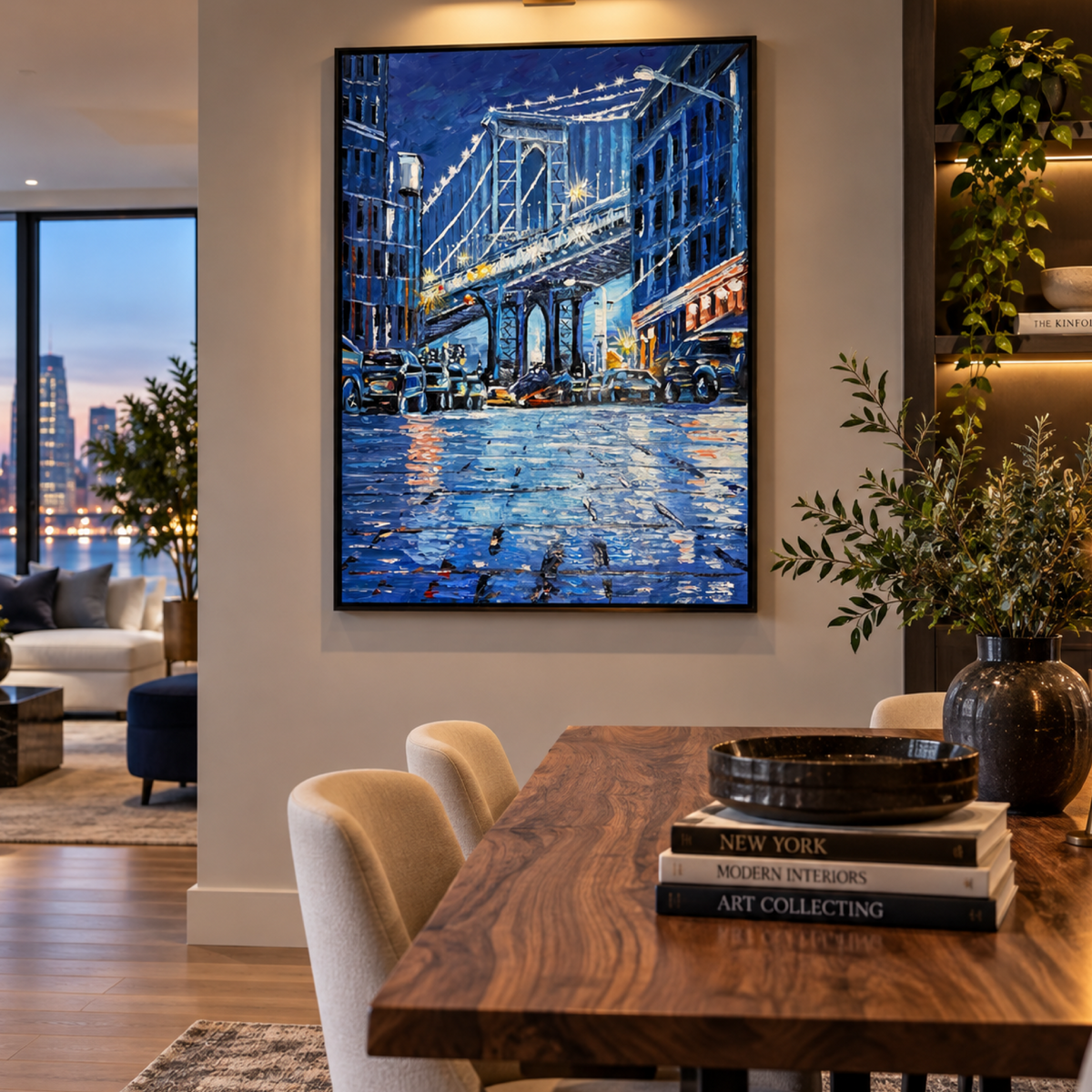 Brooklyn Bridge New York Original Acrylic Painting 26x36, Palette Knife & Brush, Textured NYC Cityscape Wall Art