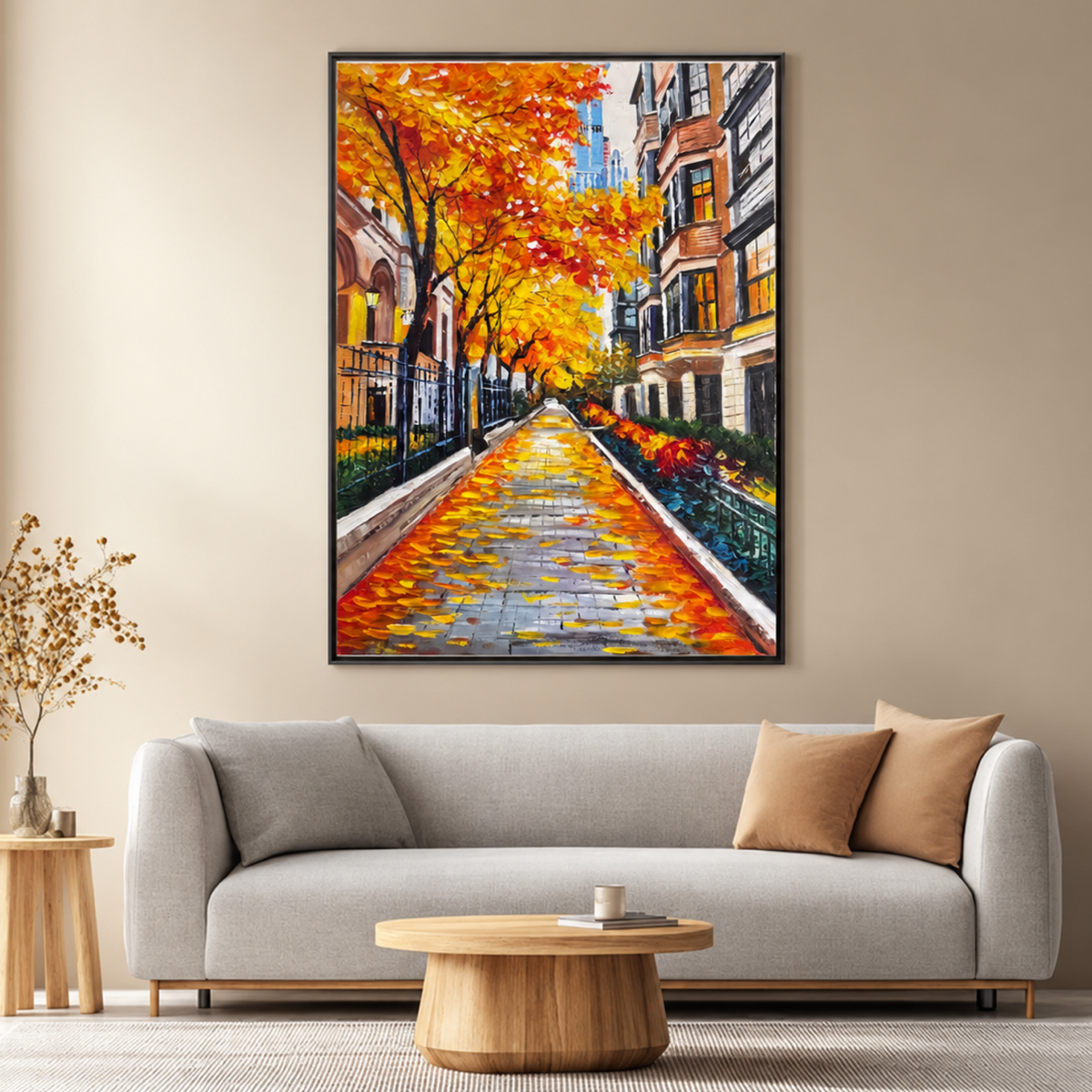 New York Autumn Street Painting, Original 26x36 Acrylic Canvas, Manhattan Cityscape, Palette Knife & Brush, Textured Urban Wall Art