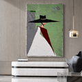 Abstract Woman in Black Hat Original Acrylic Painting 26x36, Textured Expressionist Fashion Wall Art on Canvas