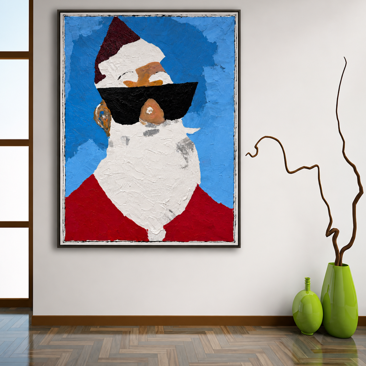 Santa Claus Pop Art Painting, 26x36 Original Acrylic on Canvas, Textured Palette Knife, Expressionist Abstract Christmas Wall Art