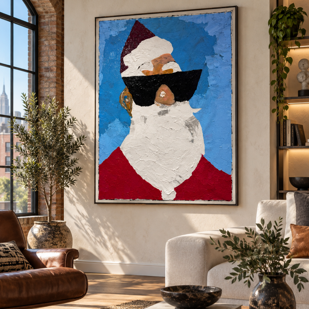 Santa Claus Pop Art Painting, 26x36 Original Acrylic on Canvas, Textured Palette Knife, Expressionist Abstract Christmas Wall Art