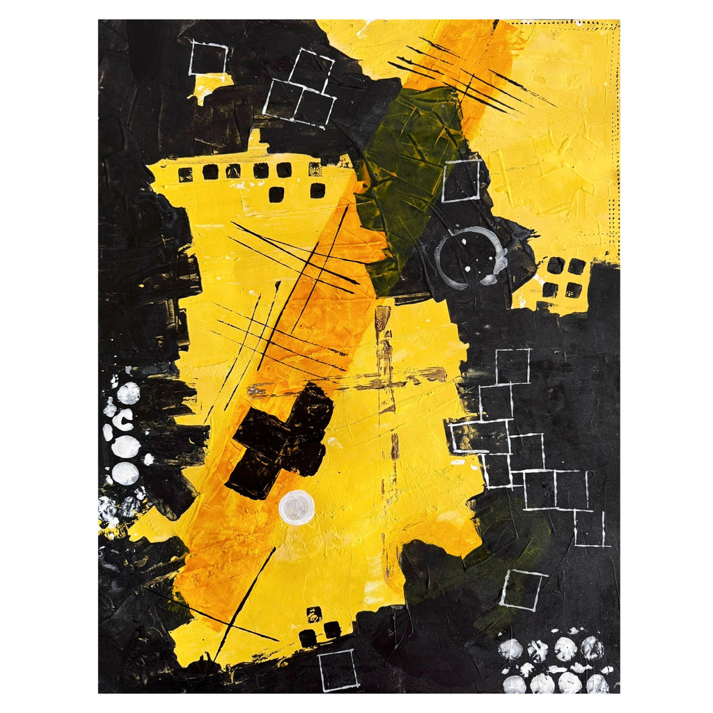 Handmade Abstract Acrylic Painting 22x28 Inch Textured Canvas Wall Art Yellow Black Modern Artwork Vertical Horizontal Ready to Hang