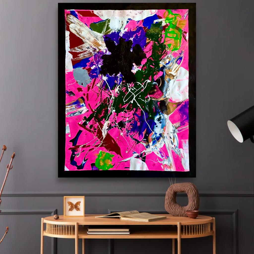 Abstract Expressionist Acrylic Painting, Textured Neon Pink Art, Urban Energy Artwork (22x28 in)